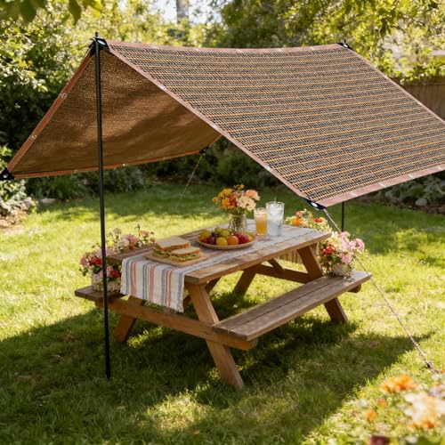 90% Sun Shade Cloth with Grommets, 5 x 10 FT Pergola Shade Cover Canopy, Mesh Tarp Sun Screens for Patio, Outdoor, Garden, Backyard, Mocha - color: Mocha, size: 5 x 10 FT