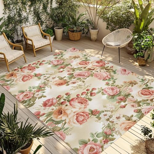 Outdoor Rug Mats for Patios, Boho Aztec Ethnic Style,Washable Indoor Carpet Area Rug with Non Slip Backing for Balcony,Picnic,Beach Vintage Wood Grain - size: 5' x 7' (Rectangular)
