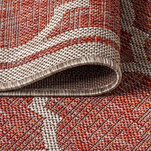JONATHAN Y Moroccan Trellis Indoor Outdoor Square Area Rug 6X6 Red/Beige, Trebol Textured Weave for Backyard, Patio, Porch, Easy-Cleaning, High Traffic, Pet-Friendly, Non-Shedding (SMB109C-6SQ) - color: Red/Beige, size: 6'1" x 6'1" (Square)