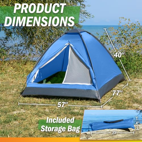 2 Person Outdoors Camping Tent with Rain Fly and Carrying Bag - Lightweight Outdoor Pop Up Tents for Camping Essentials, Music Festivals, Backpacking, Hiking, or Beach Shelter by Wakeman Outdoors - color: Blue