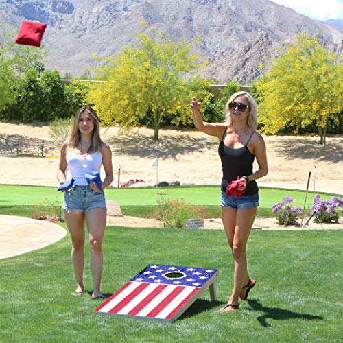 GoSports 4 x 2 ft Flag Series Wood Cornhole Sets – American Flag or State Flags – Includes 2 Regulation Size Boards, 8 Bean Bags, Carrying Case and Rules - style: American Flag