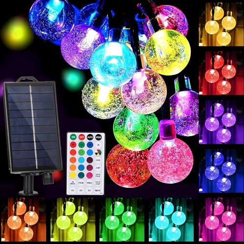 XEWEA Solar String Lights Outdoor 16 Colors 66 LED 39Ft Waterproof Outdoor String Lights with 20 Modes Remote Solar Powered Crystal Globe Lights for Garden Home Party Christmas Decorations - color: 65-Colors String