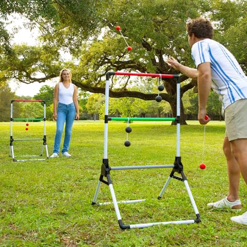 MD Sports Ladder Toss Game Set, Portable Foldable PVC with Weighted Base, Built-in Scoring, 2 Targets, 6 Bolos, Carry Bag, Perfect for Indoor Outdoor Gatherings