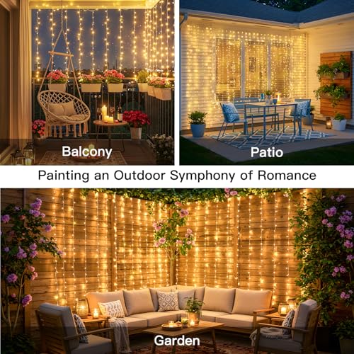 suddus Curtain Lights for Bedroom, 200 Led Hanging String Light Outdoor, Fairy Curtain Lights Indoor for Christmas, Dorm, Wall, Backdrop, Window, Wedding, Party, Birthday Decor, Warm White - color: Warm White, size: USB-200 LED