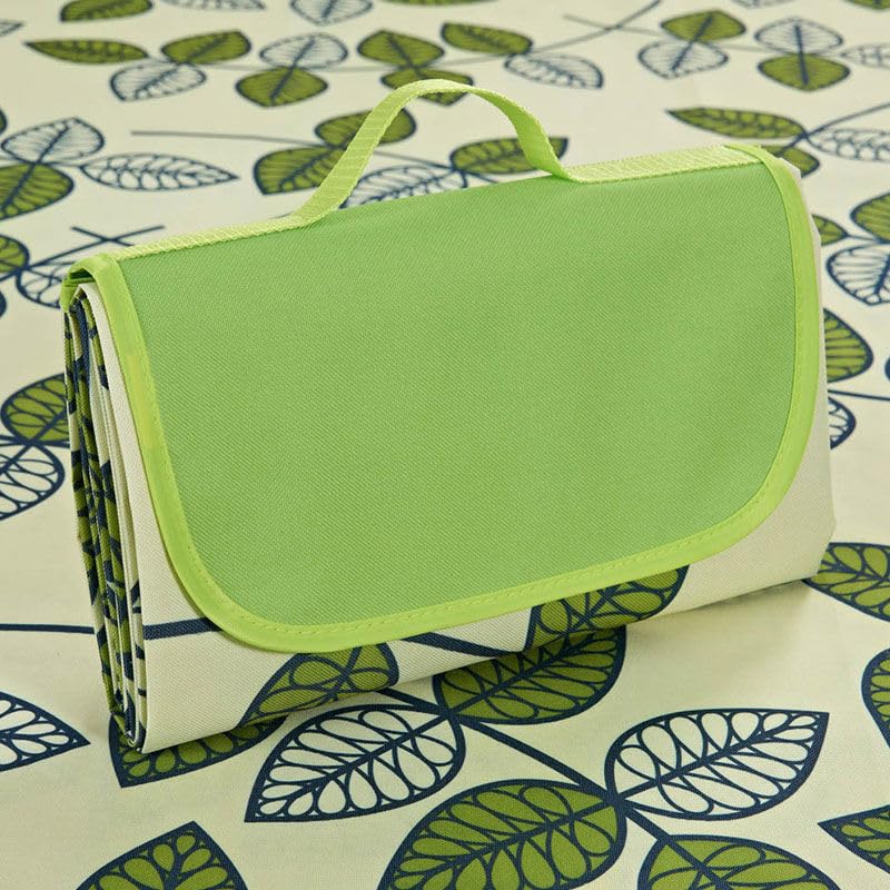 Hi Space Outdoor Picnic Blankets Waterproof Foldable Picnic Mat Sandproof Extra Large Beach Blanket for Camping Grass Lawn Park Family Concert, 80"x60", Green Leaves - color: Green-leaves