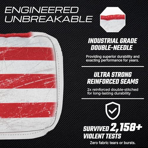 Professional Cornhole Bags Set of 8 - Dual Sided Stick & Slide (Suede/Woven) - Premium Resin Filled Regulation Weight & Size (6x6, 16oz) - Double Stitched Reinforced Seams with Carry Tote - color: Ameciana Patriot