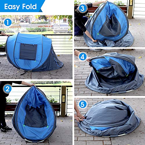 4 Person Easy Pop Up Tent Waterproof Automatic Setup 2 Doors-Instant Family Tents for Camping Hiking & Traveling - color: Blue & Grey