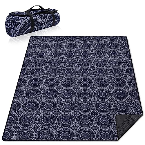 Supfitness Extra Large Picnic Blankets Waterproof Foldable (60 "x 80") Beach Blanket Waterproof Sandproof,3-Layer Thicking Mat Outdoor Packable Camping Blanket - color: Black, size: 5' x 6'8" (Rectangular)