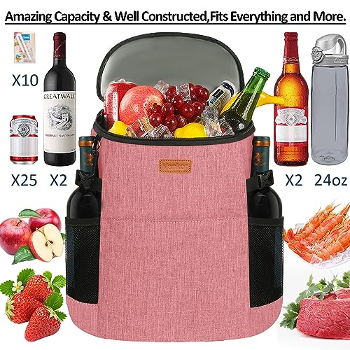 Camping Cooler Backpack 30 45 Cans, Soft Backpack Coolers Insulated Leak Proof Travel Cooler Bag Waterproof Lunch Picnic Beach Work Trip Thermal Bag Drink Beverage Beer Bag Cooler - color: Coral Red, size: 30 Cans