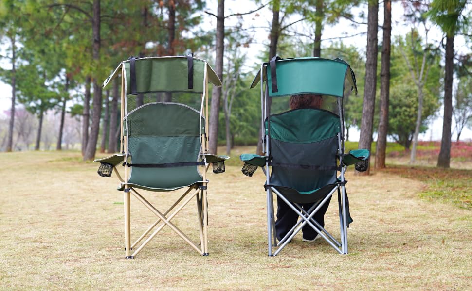 VTOY Portable Camping Chair with Canopy - Folding Chair with Canopy, Durable 600D Oxford Canopy Chair for Camping, Beach, Picnics, Fishing & Sports - color: 2pack Green
