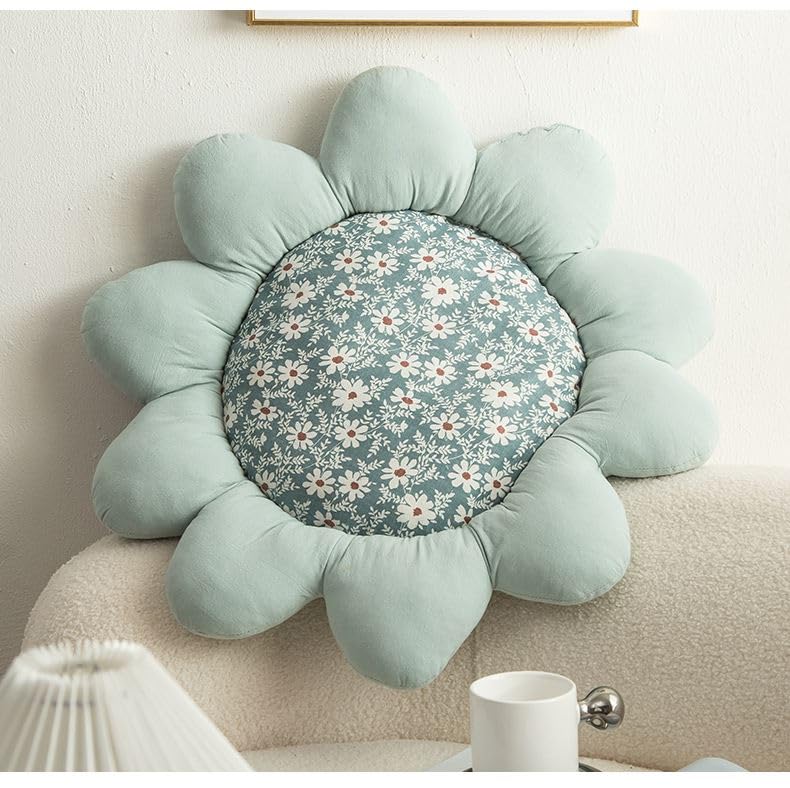 27.5" 3D handmade stitching sunflower shaped pillow flat round flower floor pillow pure cotton patio furniture cushion bedroom sofa bed decoration (Oval petals) - color: Oval Petals