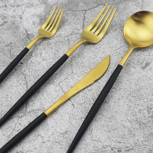 5-Piece 18/10 Stainless Steel Matte Gold Silverware Set, Kitchen Tableware Set, Dishwasher Safe - color: Black Handle Gold, size: Service for 1