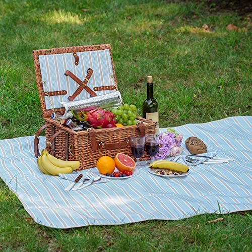 Picnic Cooler Basket Set for 2 Persons with Large Waterproof Picnic Blanket, Cutlery Service Kit and Adjustable Strap - color: Honey Color for 2 Persons With Strap