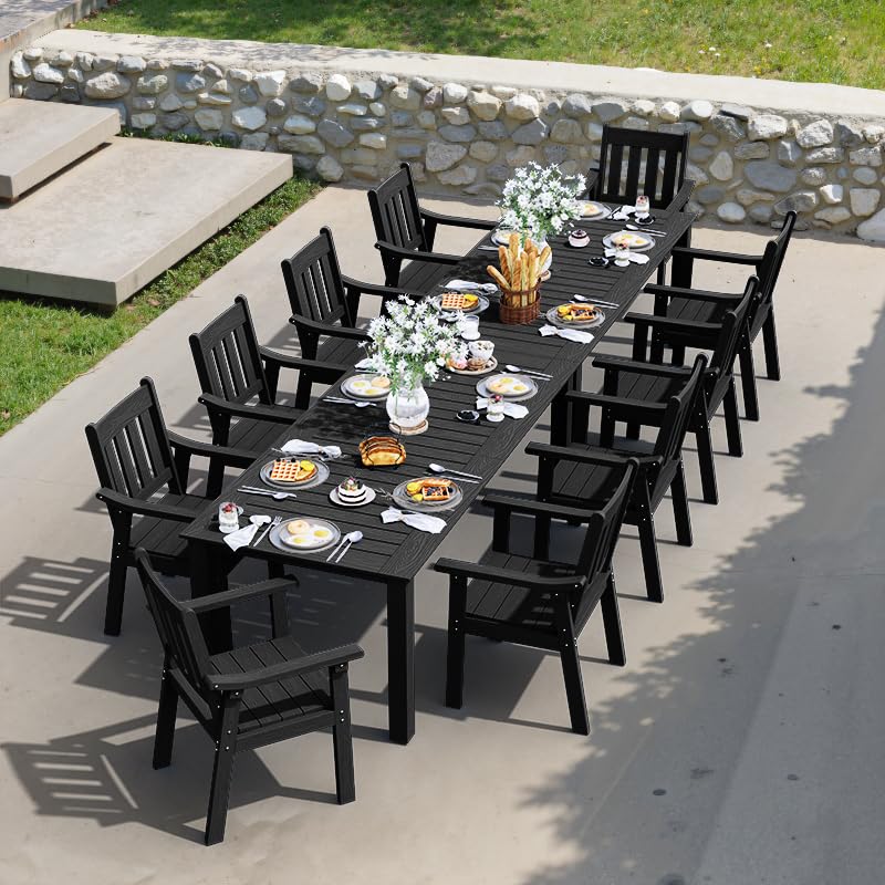 YEFU Outdoor Patio Dining Sets: Outdoor Furniture 12 Piece Dining Table Set for 10 with Umbrella Hole & Aluminum Frame - All Weather Patio 2 Table and 10 Chairs for Outside Backyard/Porch/Deck Black - color: Black, size: 12 Piece