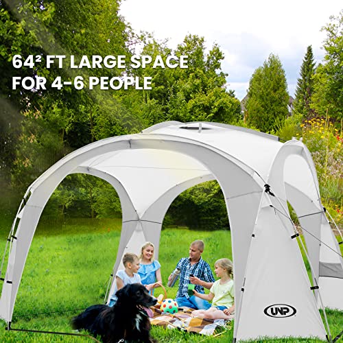 UNP Easy Beach Tent Pop Up Canopy UPF50+ Tent with Side Wall, Ground Pegs, and Stability Poles, Sun Shelter Rainproof, Waterproof for Camping Trips, Backyard Fun, Party Or Picnics - color: White, size: 8 x 8 ft