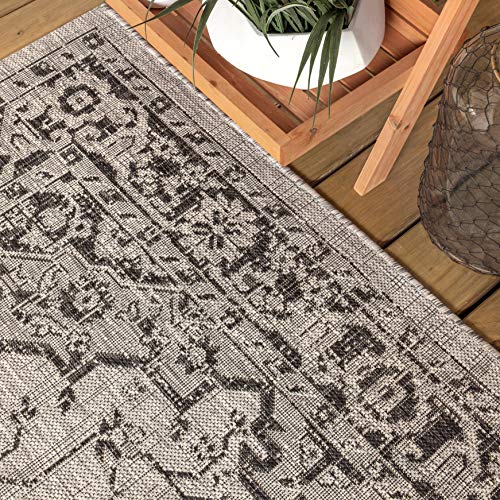 JONATHAN Y Boho Medallion Indoor Outdoor Square Area Rug 5X5 Gray/Black, Rozetta Textured Weave for Backyard, Patio, Porch, Easy-Cleaning, High Traffic, Pet-Friendly, Non-Shedding (SMB102D-5SQ) - color: Gray/Black, size: 5'3" x 5'3" (Square)