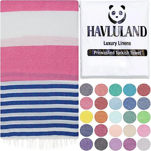 HAVLULAND Turkish Beach Towels, Oversized 40"x72" Turkish Bath Towel, Highly Absorbent Quick Dry Sand Free Beach Towels for Beach Pool Spa Gym Yoga Travel Camping Picnic Blanket - Pink/Blue - color: Pink / Blue