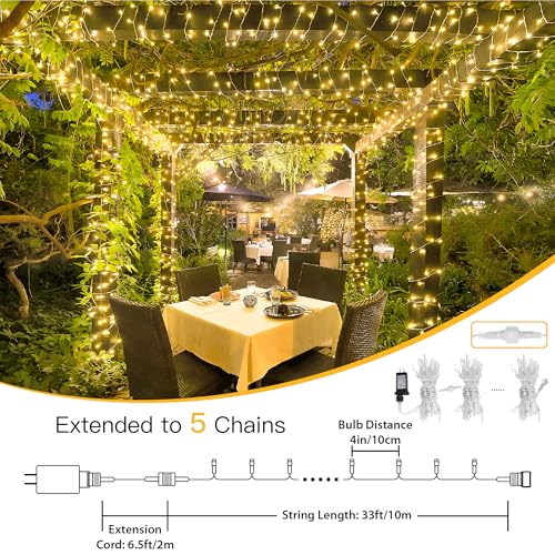 String Lights Indoor Bedroom, 33FT 100 LED Fairy String Lights Outdoor Waterproof, 8 Modes Memory Twinkle Christmas Light Plug in for Classroom Dorm Patio Tree Garden Decor(Warm White) - color: Warm White, size: 100LED