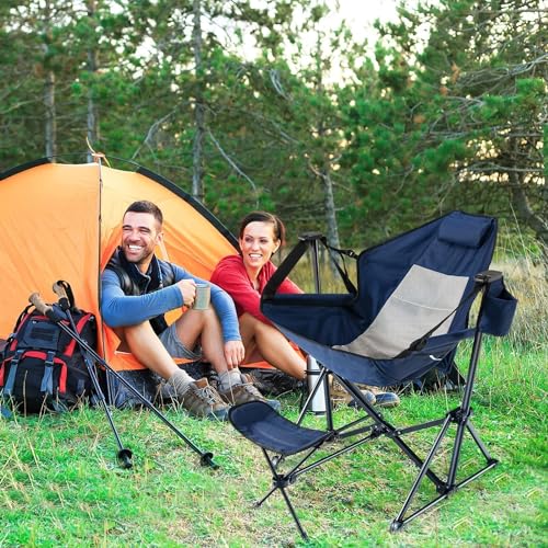 HAPPYGRILL 2-Pack Hammock Camping Chair, Outdoor Folding Swinging Chair with Retractable Footrest, Head Pillow, Carrying Bag Included, Portable Lightweight Rocking Chair for Camping Fishing Picnic - color: Navy 2 Pack