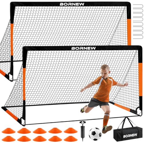 Kids Soccer Goal for Backyard Set - 2 Set of 7X5 / 6X4 ft Toddler Soccer Nets Training Equipment, Soccer Ball, Pop Up Portable Soccer Set for Kids and Youth Games and Training Goals Ages 3-16 Gift - color: 5.Black Orange