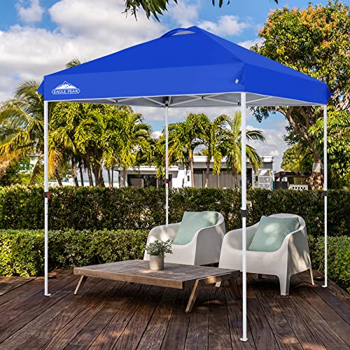 EAGLE PEAK Pop Up Canopy Tent with Wheeled Carry Bag, 8 Stakes, 4 Ropes, Easy Set Up Tent Canopy, 6.6x6.6 ft, Blue - color: Blue, size: 6.6x6.6