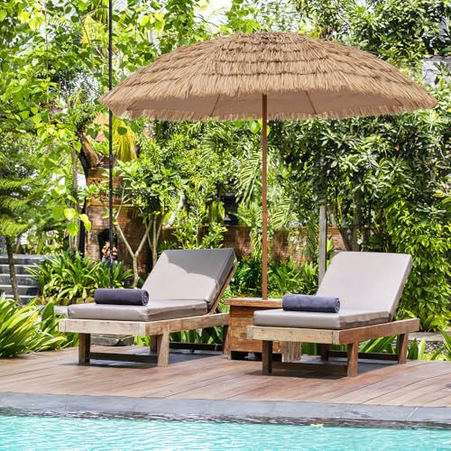 Tangkula 8Ft Tiki Patio Umbrella, UPF50+ Hawaiian Style Outdoor PE Grass Umbrella with 8 Ribs, Portable Thatched Beach Umbrella for Garden, Yard, Poolside - color: Natural, size: 8Ft