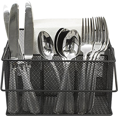 Sorbus® Utensil Caddy — Silverware, Napkin Holder, and Condiment Organizer — Multi-Purpose Steel Mesh Caddy—Ideal for Kitchen, Dining, Entertaining, Tailgating, Picnics, and much more (Black) - color: Black