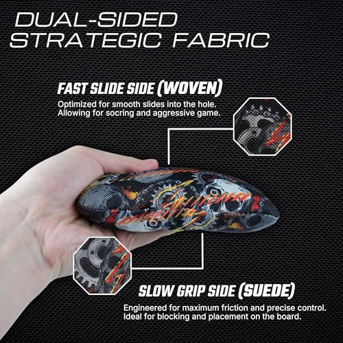 Professional Cornhole Bags Set of 8 - Dual Sided Stick & Slide (Suede/Woven) - Premium Resin Filled Regulation Weight & Size (6x6, 16oz) - Double Stitched Reinforced Seams with Carry Tote - color: Industrial Gearhead