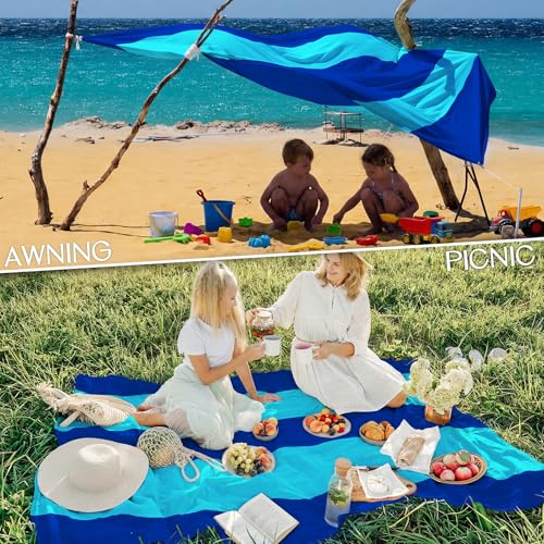 BYDOLL Beach Blanket Waterproof Sandproof 10'X9' Suits1-8 Adults Oversized Lightweight Large Blanket Picnic Mat for Beach Sand Free Travel Camping Hiking Picnic - color: Blue2 Mix, size: 10'X9'