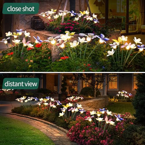 FENSAN Solar Garden Lights,2packs-16LED,Outdoor Solar Powered Decor for Yard, Patio, Pathway, IP65 Waterproof Butterfly Lights - color: butterfly 2packs