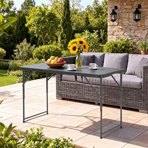 PayLessHere Folding Camping Table Plastic Picnic Table Office Table for Parties Wedding Camping Office with Carrying Handle (Black, 4 FT) - color: Black, size: 4 FT