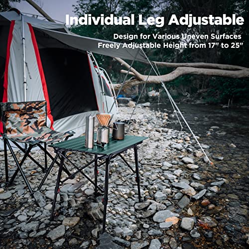VILLEY Portable Camping Table with Adjustable Legs, Lightweight Aluminum Folding Beach Table with Carrying Bag for Outdoor Cooking, Picnic, Beach, Backyards, BBQ and Party - Green - color: Green