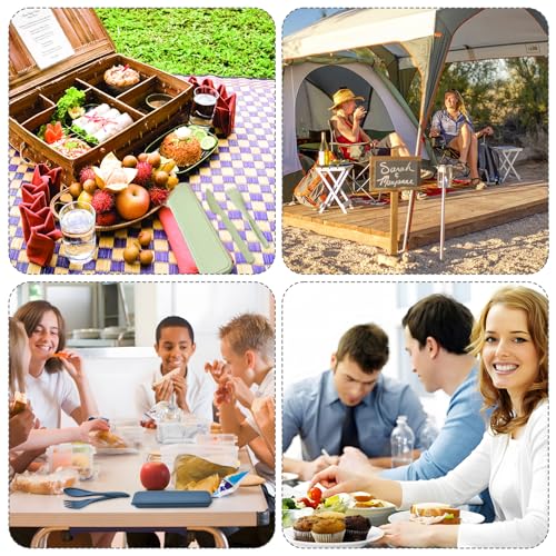 Reusable Utensils Set with Case, 4 Sets Portable Travel Cutlery Set, Wheat Straw Flatware Sets for Kids Adults, Camping Eating Utensils Sets for Daily Use or Outdoor