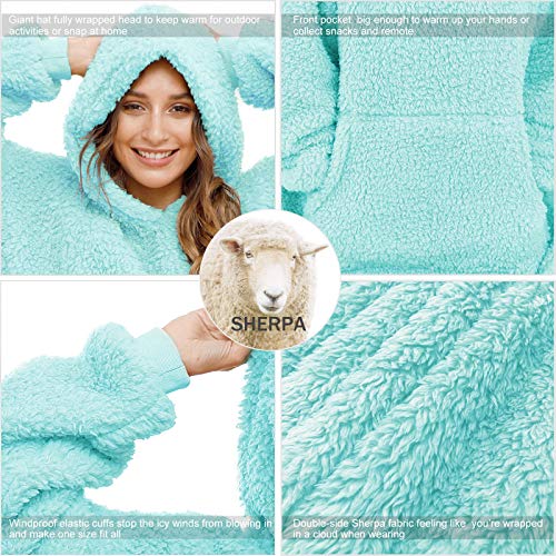 Sherpa Wearable Blanket Oversized Hoodie Sweatshirt TV Blanket with Long Sleeves and Pocket,One Size Fit All,Lakeblue - color: Lakeblue