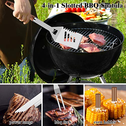 ROMANTICIST 27pcs Heavy Duty Grilling Gifts for Men Dad Fathers Day, Extra Thick BBQ Accessories Tools Set, Stainless Steel Grill Utensils Kit with Meat Claws,Canvas Bag for Outdoor Camping Brown - color: Brown1