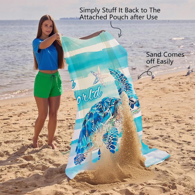 Beach Blanket Waterproof Sandproof Beach Mat 79" X 83" for 2-8 Adults, Sand Free Mat Quick Drying for Travel, Camping, Hiking with 4 Stakes & 4 Corner Pockets (Turtle) - color: Turtle