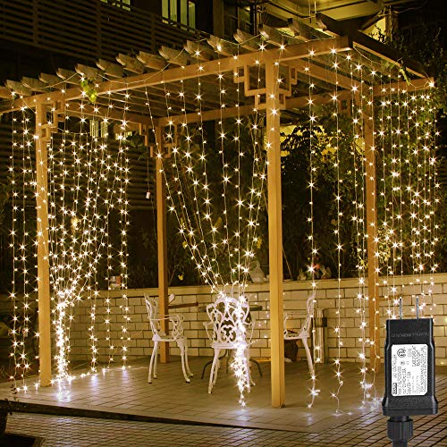 Lighting EVER 594 LED Curtain Lights, 20 x 10 ft Plug in Hanging Fairy String Lights, Wedding Party Backdrop Lights, Twinkle Lights for Wall, Patio, NOT Connectable (XL Size, 27 Strings, 9" Apart) - color: Warm White, size: 19.7 ft