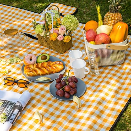 80" x 120" Sandproof Waterproof Picnic Blanket, Beach Mat for Outdoor Camping Hiking Park, Portable with Tote Bag, Non-Stick Sand & Grass, Foldable for Indoor Outdoor Use (Yellow) - color: Yellow