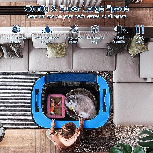 40x32x24 Inches Dog Playpen,Pet Playpen,Foldable Puppy Cat Playpen,Portable Exercise Kennel Tent Crate,Water-Resistant Breathable Shade Cover,Indoor Outdoor Travel Camping Use for Small Animals(L) - color: Blue, style: Large(40"*32"*24")