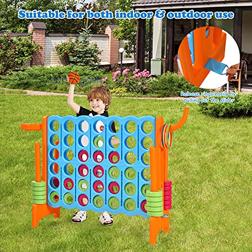 Costzon Giant 4-in-A-Row, Jumbo 4-to-Score Giant Game w/Basketball Hoop, Ring Toss, Quick-Release Slider, 42 Jumbo Rings, Indoor Outdoor Family Connect Game for Kids & Adults, Backyard Games, Orange - color: Baby Blue/Orange
