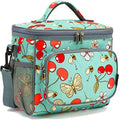FlowFly Insulated Reusable Lunch Bag Adult Large Lunch Box for Women and Men with Adjustable Shoulder Strap,Front Zipper Pocket and Dual Large Mesh Side Pockets,Cherry - color: Cherry