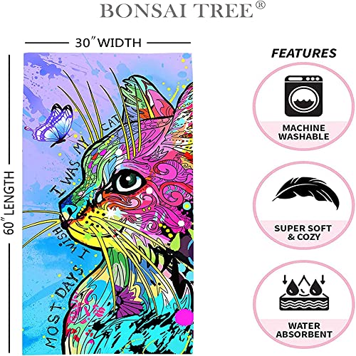 Bonsai Tree Cat Gifts for Cat Lovers Beach Towel for Women Girls, Cute Microfiber Bath Towel Gifts, Funny Sand Free Quick Dry Travel Towels for Women Kids Yoga Sports 30" X 60" - color: Cat, size: 30"x60"