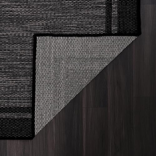 CAMILSON Indoor Outdoor Rug, 5x7 Bordered Dark Grey Black Modern Area Rugs for Indoor and Outdoor Patios, Kitchen and Hallway Mats, Washable Porch Deck Outside Carpet (Bordered Black, 5 x 7) - color: Bordered Black, size: 5' x 7' (Rectangular)