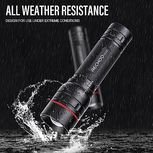 RECHOO Rechargeable Flashlights High Lumens, G1000 Super Bright Flash Light, Small Zoomable Led Flashlight with 3 Lighting Modes, Portable Tactical Flashlights for Camping (Battery Included) - color: Black, size: 1 Pack