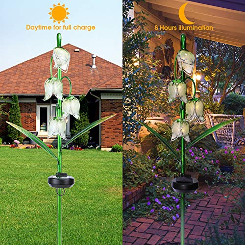 VCUTEKA Solar Garden Decor Stake Outdoor Light Glass Flower Stake for Yard Lawn Decor Backyard Decorations