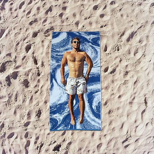COTTON CRAFT Oversized Beach Towels - 2 Pack XXL 35x84 - Summer Wave - The Big Kahuna 7 Foot Extra Large Beach Blanket Towel - Big & Tall - 100% Cotton Jacquard Velour Soft Pool Bath Towel - Blue - color: Surf Blue, size: 2 Pack - 35x84