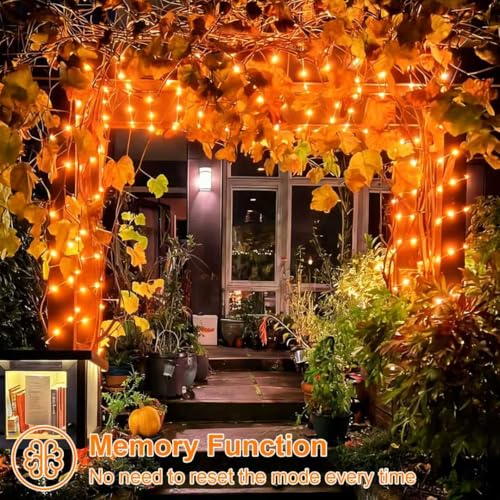 QITONG 4 Pack Solar Fairy Lights, Each 33ft 100 LED Orange Christmas String Light Outdoor Waterproof, 8 Modes Silver Wire Twinkle Mini Lights - color: Orange, size: 4Pack*100LED