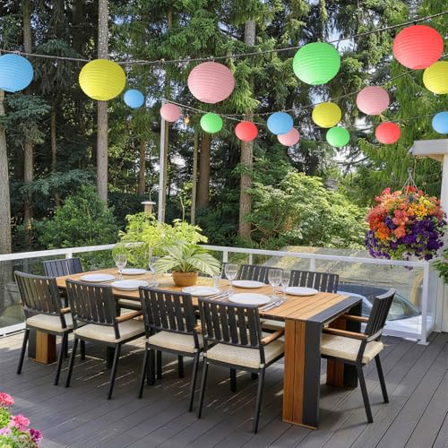 KNONEW 10 Pack 10" Multicolor Outdoor Silk Lanterns Decorative Party Wedding Hanging Chinese Japanese Waterprooof Round Lantern for Birthdays, Parties Decoration (No Light Bulbs Included) - color: Mixed colors, size: 10Pcs