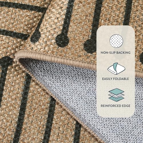 Lahome Neutral Geometric 5x7 Washable Rugs for Living Room Office, Black and Nature Outdoor Patio Rug Farmhouse Rhombus Non Slip Non Shedding Carpet for Classroom Balcony Dining Room - color: Nature/Brown and Black, size: 5x7