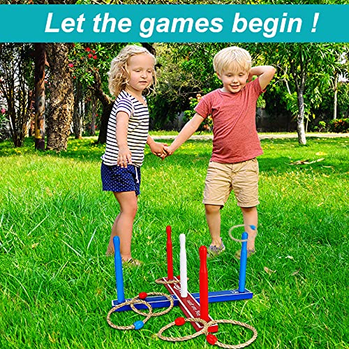 Wooden Ring Toss Game Set Includes Wood Base for Kids, Indoor & Outdoor Game for Family and Adults